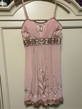 Sue Wong Beaded Blush Pink Spaghetti Strap mini Dress size 2